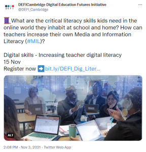 Screenshot of the Twitter post for the DEFI digital literacy event
